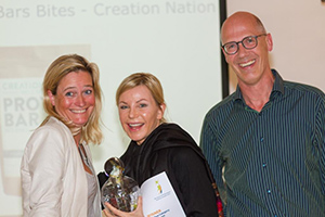 2016 Best New Category Development - Creation Nation (caption left to right: Claire Nuttall, founder The Brand Incubator presents Karen Nation, Creation Nation with Best New Category Development Award with Gerard Klein Essink, Bridge2Food)