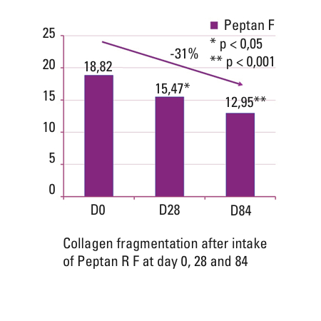 Figure 1: Collagen fragmentation after intake of Peptan F at day 0, 28 and 84