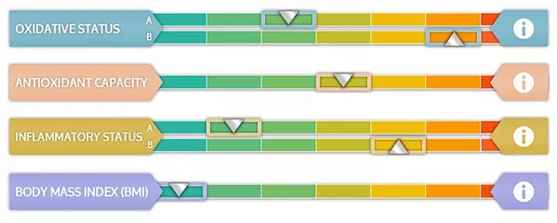 Image from cWellmetrix website <br>After three minutes the app linked to the tester displays <br> the results for 6 biomarkers, including one of a user’s choice