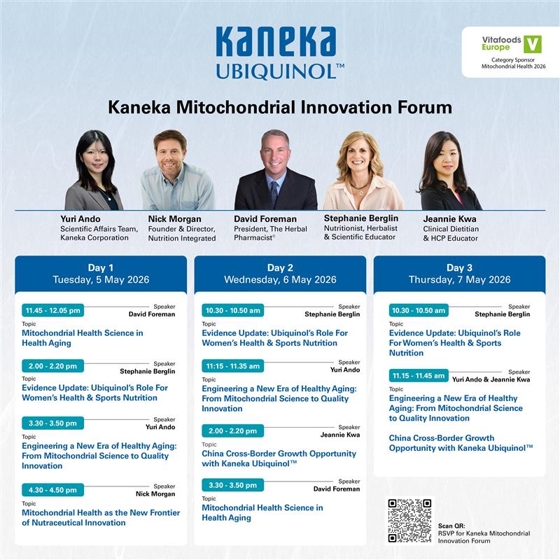 Kaneka Ubiquinol becomes inaugural Mitochondrial Health Category Sponsor at Vitafoods Europe 2026
