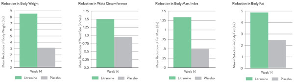 Figure 2: Litramine 14-week placebo-controlled, randomised, double-blind clinical trial results